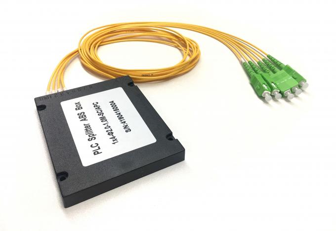 ABS box type PLC fiber optic splitter 1x4 with SC/APC connectors — front view