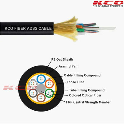 50m Span Single Sheath 6-96 Cores ADSS Fiber Optic Cable for Aerial Outdoor All-Dielectric Self-Supporting Deployment