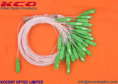 1x32 PLC Fiber Optic Splitter Mini 0.9mm 1.0m Pigtail SC / APC Untuk Penutupan Kotak Splitter